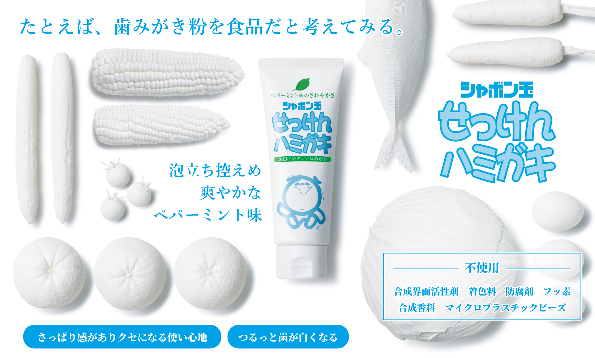 たとえば、歯みがき粉を食品だと考えてみる。2024年9月2日 リニューアル新発売 泡立ち控えめ爽やかなペパーミント味 シャボン玉せっけん ハミガキ